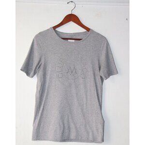 Club Monaco Women's Small Gray Crest Tee Faded Logo Cotton Short Sleeve T-Shirt